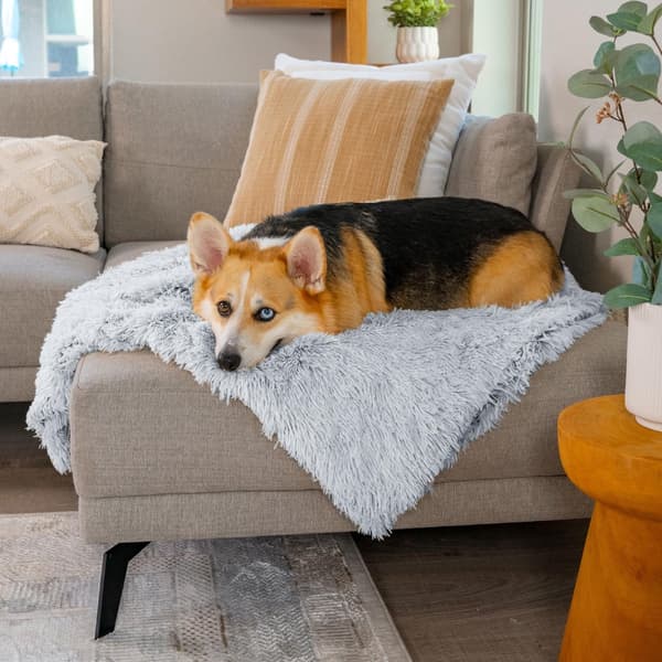 Plys kæledyrssofapude, 127×100×5cm, til katte- og hundesenge og sofaer, lysegrå.