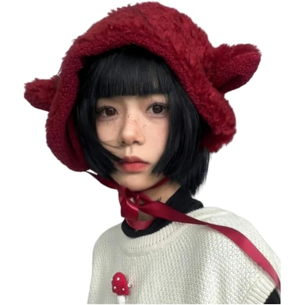 Warm Ear Muff Cute Women Girls Lamb Hair Earmuffs Winter Warm Earmuffs Lace Fur Earmuffs Soft Plush Earmuffs Warming Headband Wine Red