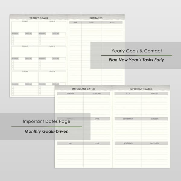 A5 2026 Planlegger 15×21.5cm (Grønnsaksdesign), Månedsplan, Januar-Desember