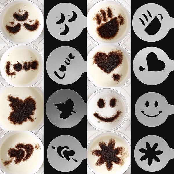 32-delars set - Latte art-formar - Kaffemjölksskumsformar - Utsökta kaffemönsterformar - Vit
