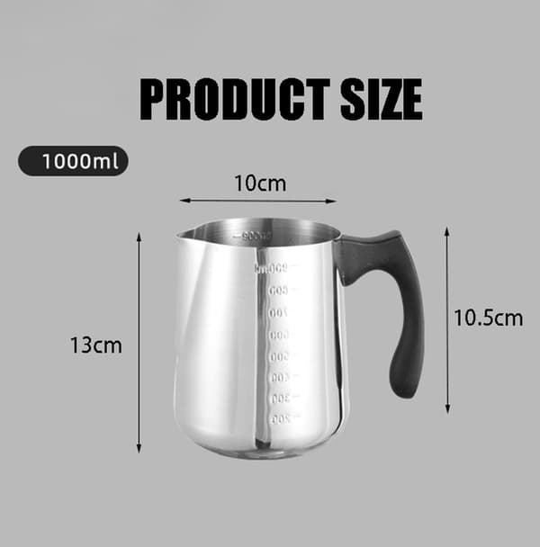 Mælkeskummer i rustfrit stål, 1000 ml, til smeltning af chokolade, håndlavet sæbe og kaffe latte art, sølv.