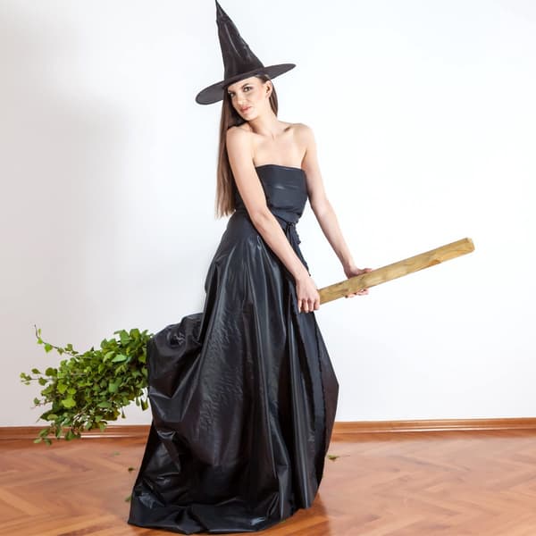 Heksehat 4-delt sæt, Halloween festkostume tilbehør, sort