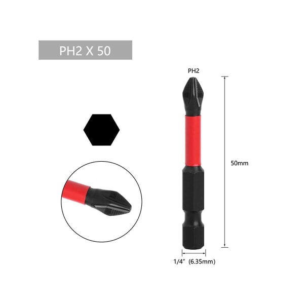 Liukumattomat magneettiset ruuvimeisselibittiset, iskunkestävät, PH2, korkea kovuus, ruuvimeisselibittiset Pow([HK])