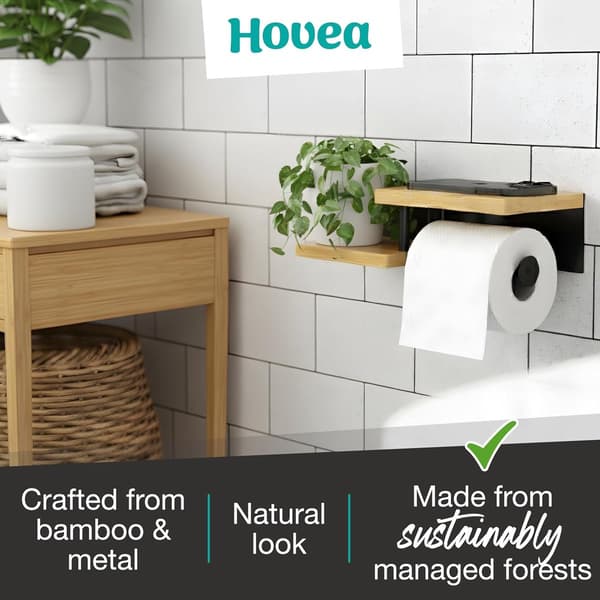 Sort bambus toiletpapirholder – vægmonterbar uden boring.