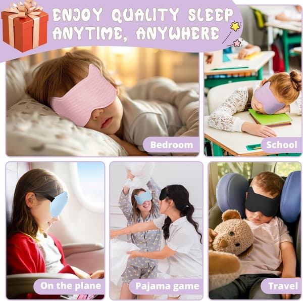 Bekväm 3D-sovmask för barn med minnesskum - Justerbar och tryckfri