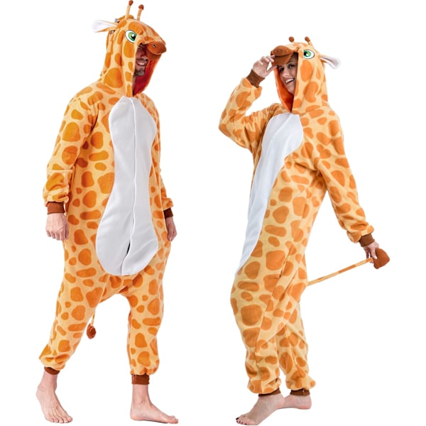 Unisex Vuxen Plysch Pyjamas Dam Herrar Jumpsuit Jumpsuit Giraff Djurdräkt Halloween Karneval Kostym Orange L