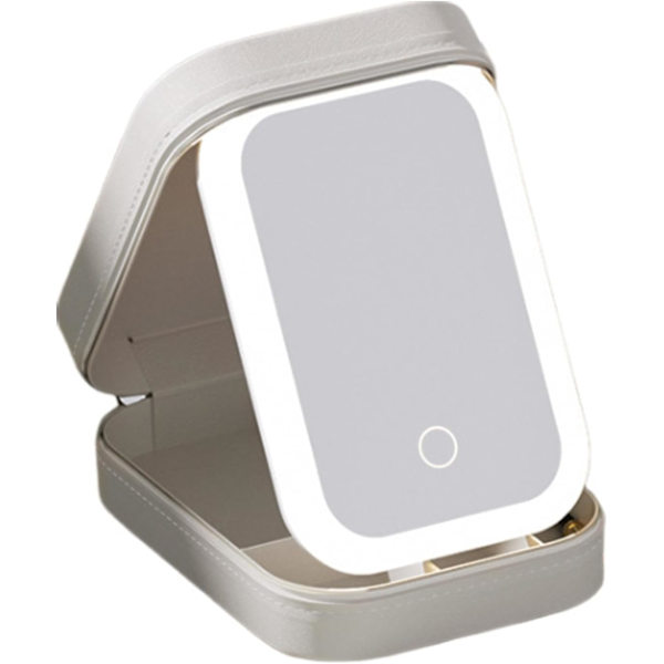 Lysende spejl makeuptaske, kosmetisk opbevaringspose med LED-spejl | Bærbar makeuptaske - 3 farver med lysende makeuptaske, rejsetaske white
