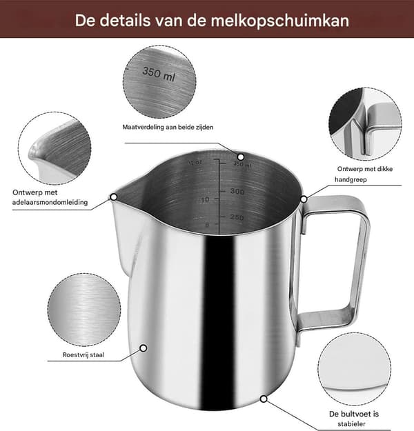 Kaffetamper sæt (6 dele), 51mm, 350ml, barista tilbehør, sølv.