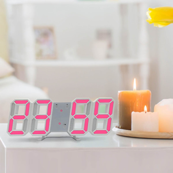 LED Digital Väggklocka Deko Lysande Nattläge Justerbar Elektronisk Bordsur Väggklocka Dekoration Vardagsrum LED Klocka Pink