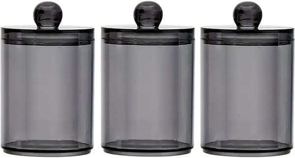 Bomullspinnehållare 3-pack Plast Rund Bomullspinneorganisatör Bomullspinnedispenser för bomullsbollar bomullspinnar bomullsrondeller tandvård Svart