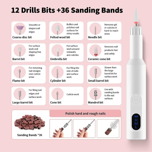 IG Sladdlös Elektrisk Nagelfil, Akryl Nagelkit med Keramisk Nagel