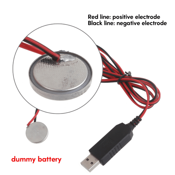 USB till 3V CR2032 Dummy Batteri Laddningskabel CR2032 3V Batteri Ersättning för CR2032 Knappknappcell Drivningar