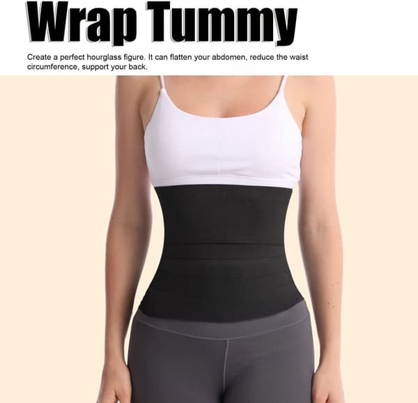Justerbart elastisk magekontrollbelte, 3 meter langt, for forming og løfting av midje og rumpe, unisex, svart.