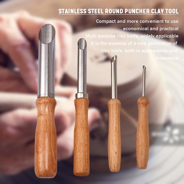 4 stk./sæt Rustfrit Stål Runde Modeleringsleredskaber Multifunktionelle Bløde Lermodeleringsværktøjer Bærbare DIY-Skulpturer...