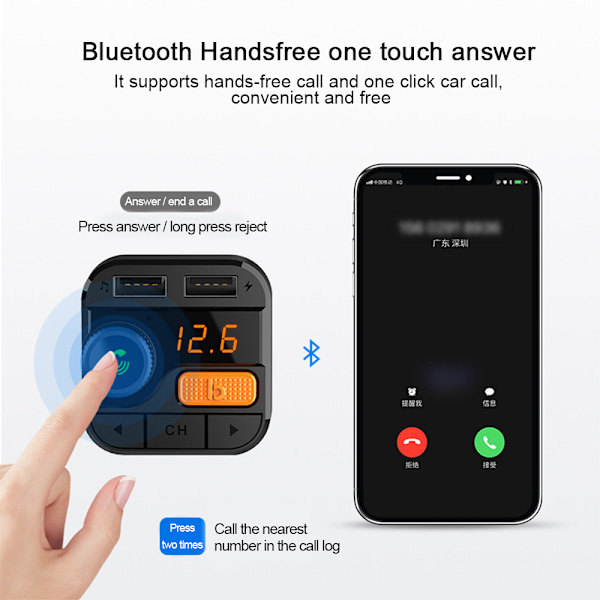 Bluetooth 5.0 -autonäyttö, langaton FM-lähetin kahdella USB-ulostulolla, U-levy/SD-ääniadapteri