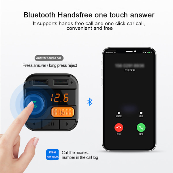 Bluetooth 5.0 Bilkit med LED-display, Trådløs FM-sender med dobbelt USB-udgang, U-disk/SD-lydadapter