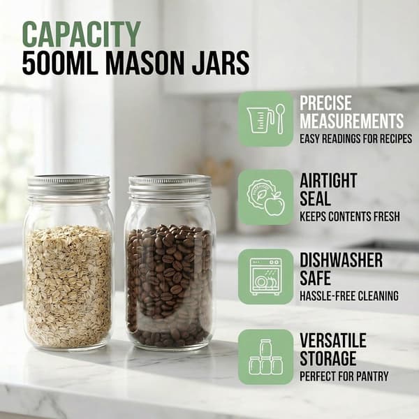Masonburkar, 2-delat set, 500 ml, för matförvaring.