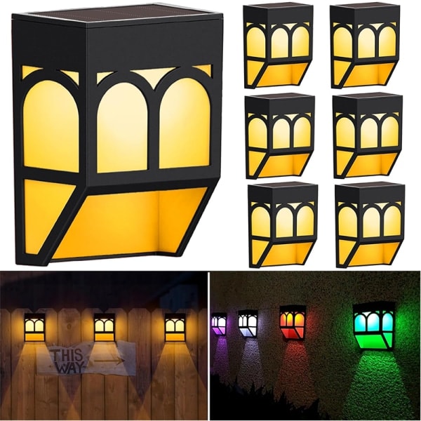 Udendørs Solcellelamper 2 Tilstande LED Solcellehegnlamper Vandafvisende Dekorative Solcellehavelamper Varmt Hvidt + RGB - 6 Pak...