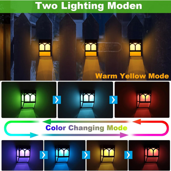 Udendørs Solcellelamper 2 Tilstande LED Solcellehegnlamper Vandafvisende Dekorative Solcellehavelamper Varmt Hvidt + RGB - 6 Pak...