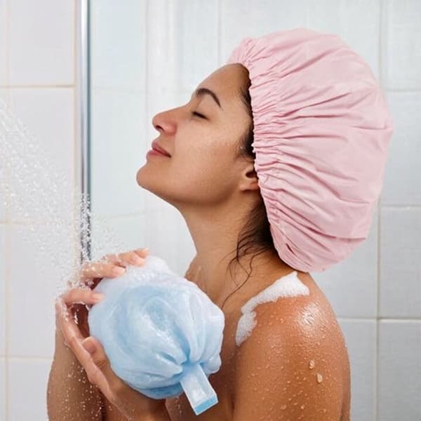 Stor vandtæt badehætte - vaskbar elastik - badehætte til langt hår - til tørring af hår - pink