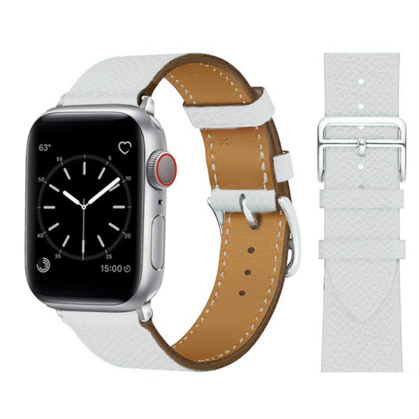 Lærreim for Apple Watch Band 44mm 45mm 42mm 41mm 40mm 38mm Enkelt omdreining armbånd iWatch serie 3 4 5 6 SE 7 reim 6 hvit