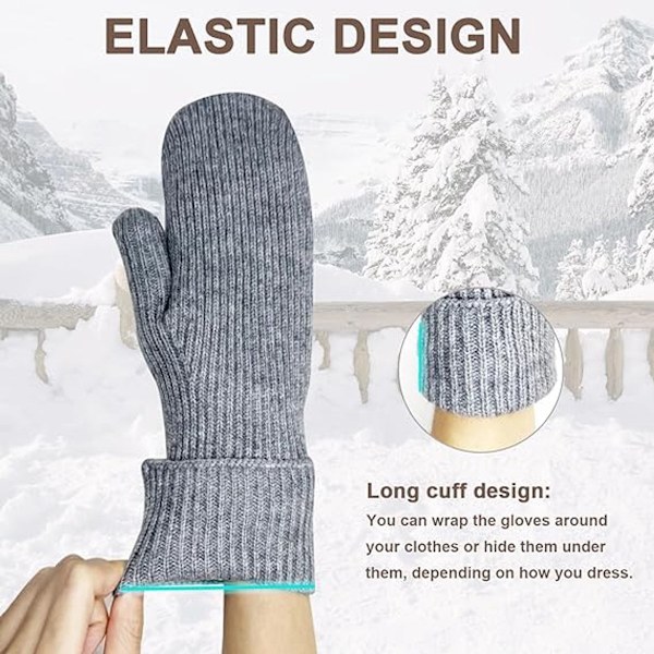 ING Vinterhandskar i ull för kvinnor och män, elastiska och extra varma vantar med pälsfoder för snö och kallt väder, perfekt present