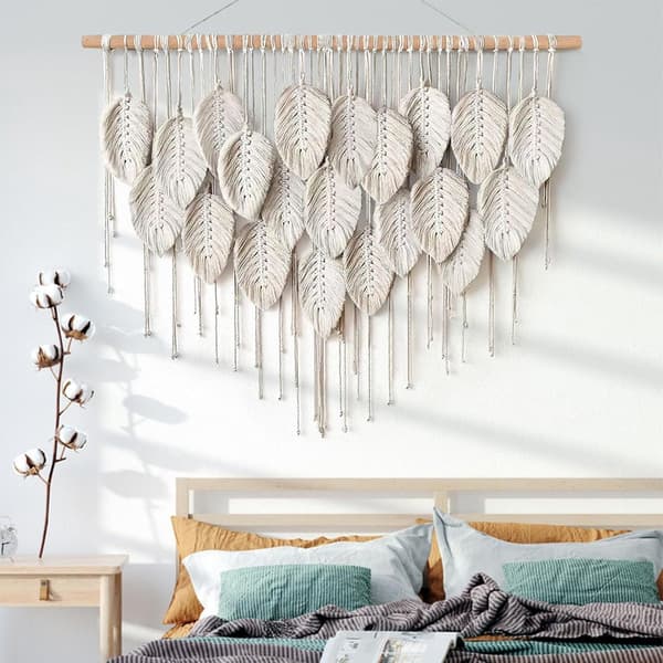 Bohemisk tofsgobeläng, väggdekoration, beige