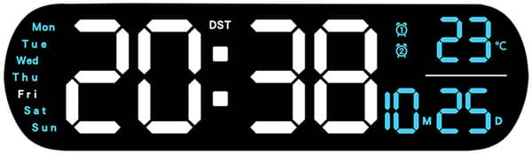 Stor Digital Väggklocka, LED Väckarklocka med Stor Display och Andningsljus/Datum/Dag/Temperatur/Timer för Hem, Sovrum, Kök