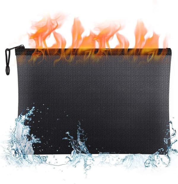 ING Brandsikker dokumentmappe - lynlåspose til kontanter, 25 cm x 33 cm - sort
