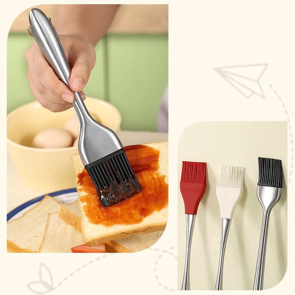 Olje pensel i rustfritt stål med silikontupp, for matlaging, baking og grilling, hvit.