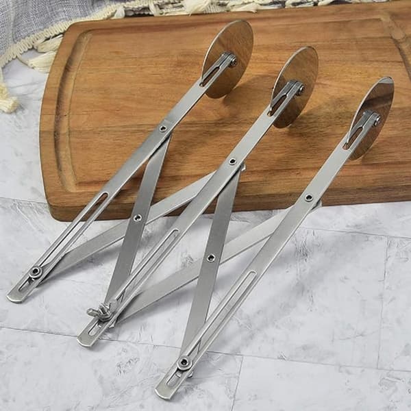 Deigkutter, 3-hjuls deigkutter, pizzakutter, pizzakniv, pizzarulle, justerbar, kakedeler, pizzakutter i rustfritt stål, baking