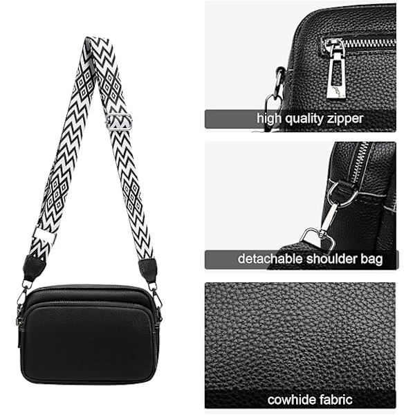 Crossbody-vesker for kvinner - Lærvesker og skuldervesker med justerbar bred rem Kameraveske for damer jenter Reiser Daglig bruk