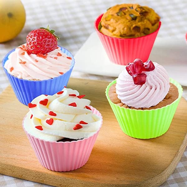 Mini silikone muffinform sæt (12 stk.), 7 cm, genanvendelige cupcakeforme, flere farver.