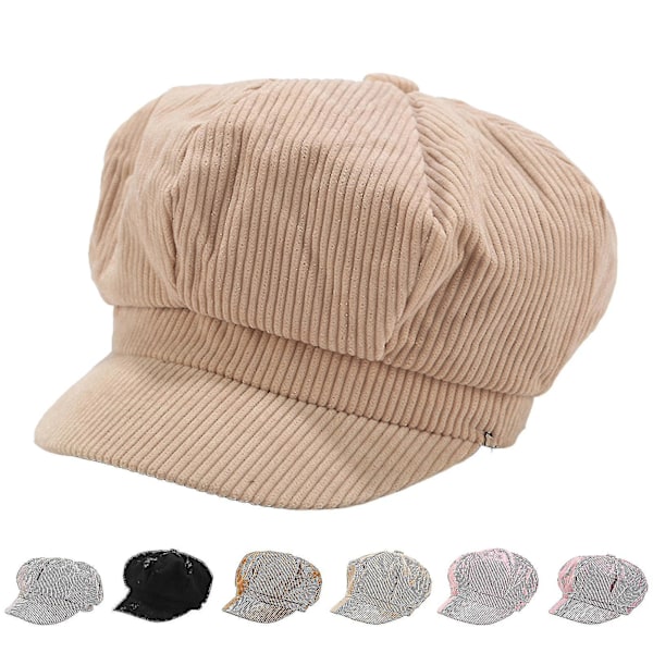 Visirkeps i Retrostil, Brittisk Stil, 8-Panel, Kallaresistent Corduroy, Kvinna, Åttkantig Newsboy Cabbie Målarhatt Camel
