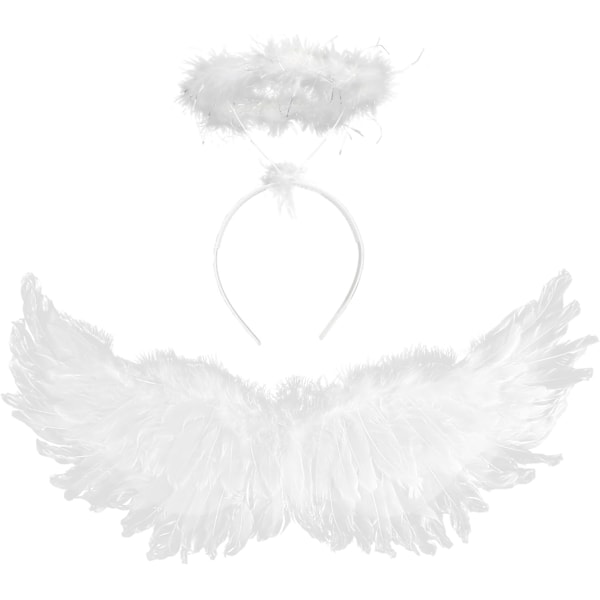 Ängelvingar och Halo, Vita Ängelvingar Fallen Angel Wings Halloween Kostym för Vuxna Halloween Julfest Vit
