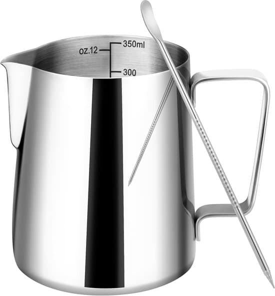 ING Mælkekande - 35 cl - 304 rustfrit stål - Espressomaskine tilbehør - Mælkekande til opskumning - Sølv