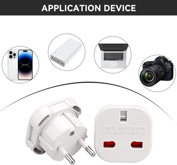 Reiseadapter til EU/DE/FR/IT/ES, 6 stk, til EU-plugg, Hvit, Type G til Type C, E, F, H (6 stk)