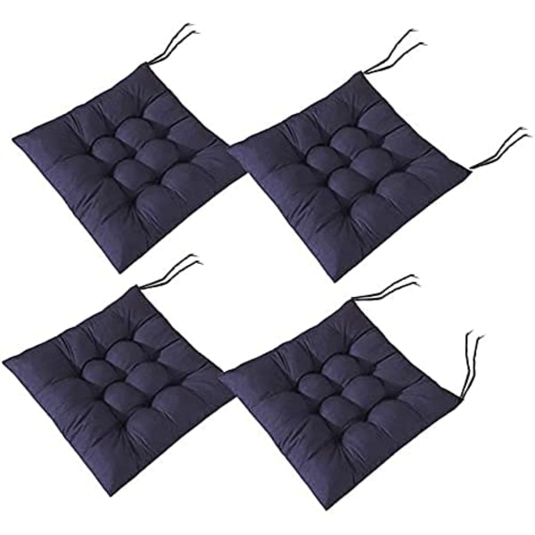 4 kpl pehmeitä tuolinpehmusteita, tuolinpehmusteita nauhalla, tuolinpehmusteita ruokailutilaan puutarhaan terassille keittiöön ruokailutilaan (40x40cm) tummansininen navy blue