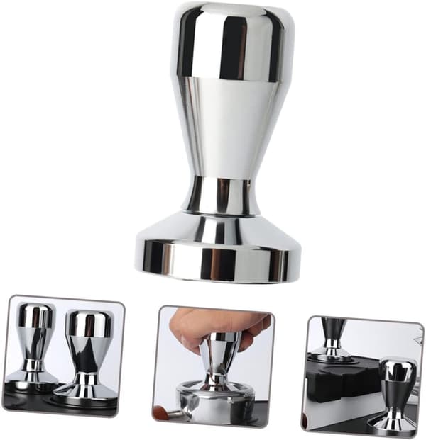 Kaffetamper, espressobønnetamperbase i rustfritt stål, espressotamper (sølv (49 mm))