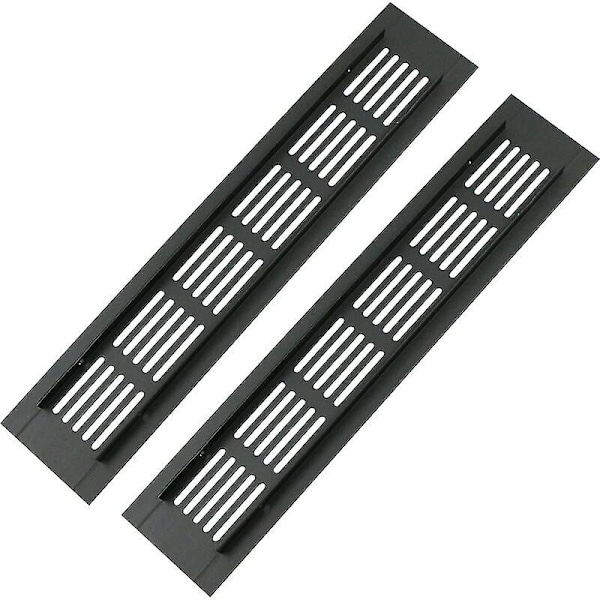Set med 2 rektangulära ventilationsgaller i aluminium - 250 x 50 mm - Insektsskydd för husvagn, garderob, kök etc. - Svart