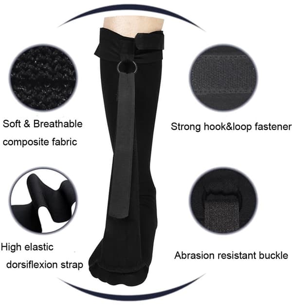 1 par plantar fasciitis strømper - natskinne - hamstringbandage - sort