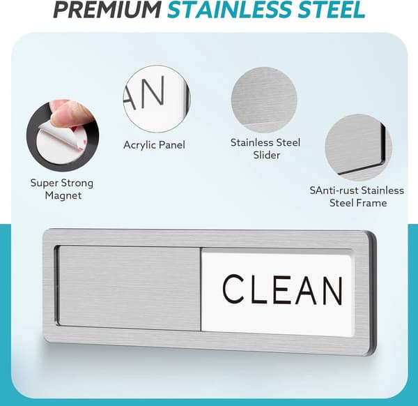 1-Pack - Skjutbara Markörer, Magnetiska Diskhjälpsmarkörer för Diskmaskin, 17,8 x 5 cm (Silver)