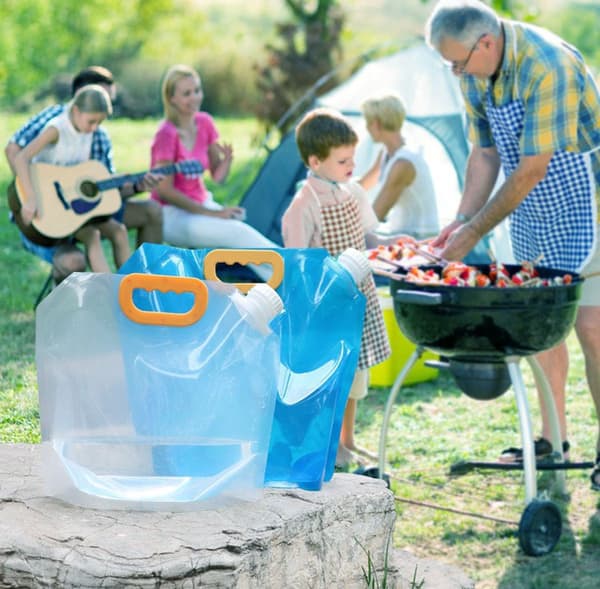Vikbar vattenförvaringspåse för utomhusbruk (2 delar), 2,5L, för nödvattensförvaring under camping, blå.