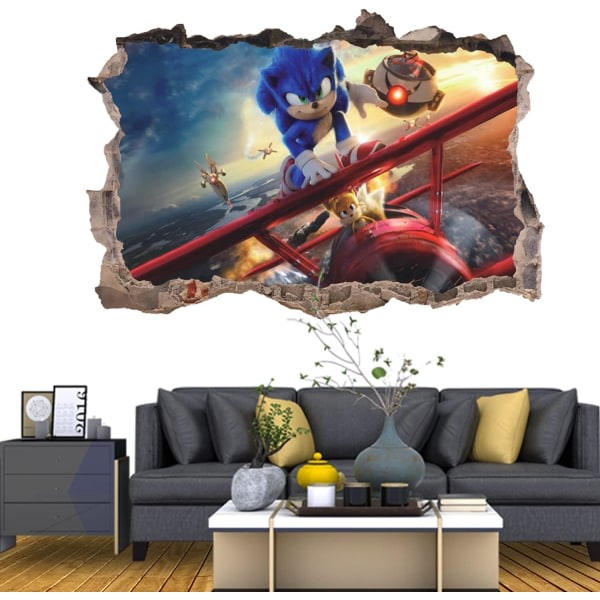 3D Sonic The Hedgehog väggdekal heminredning väggkonst vinyldekal för barnrum vardagsrum (På planet (32 * 48cm))