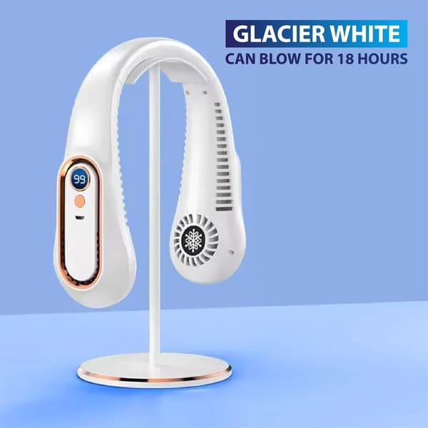 Halsventilator USB-C – Genopladelig Bladeless Ventilator med LED-display, Hvid 1200 mAh