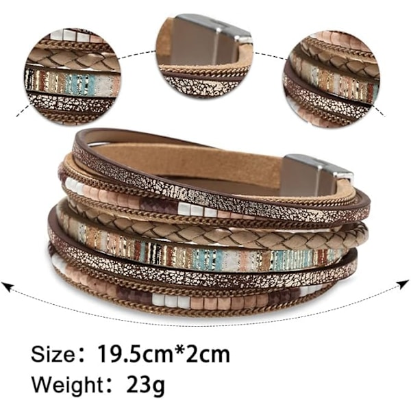 Läderarmband för kvinnor, Boho Leopard Multilayer Kristallpärlor Manschettarmband Smycken