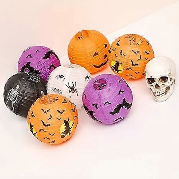 10 stycken Halloween-papperslyktor Pumpa Lykta Spindel Bat Skelett Lykta för Halloween Party Dekoration, 8 tum