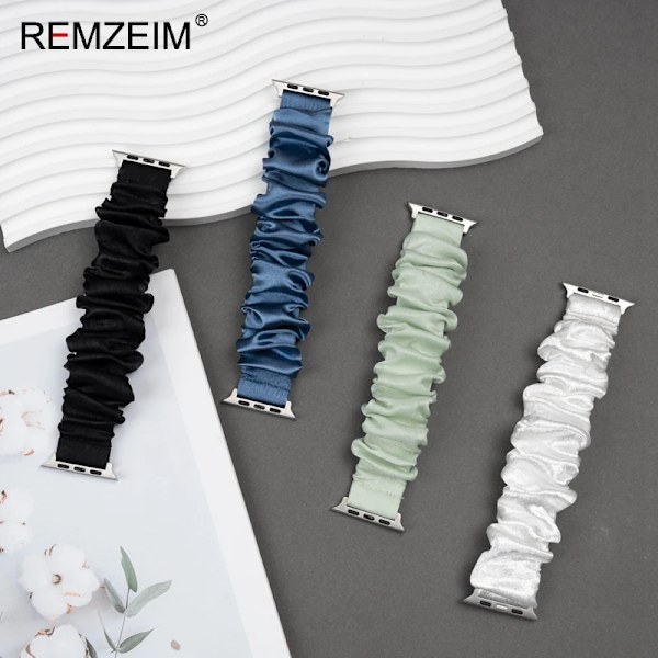 Elastisk Scrunchie Rem för Apple Watch Armband 44mm 40mm 42mm 41mm 38mm 45mm 49mm Ultra Armband IWatch Kvinnor 8 7 6 5 4 SE Grön Grön 38mm 40mm 41mm Green