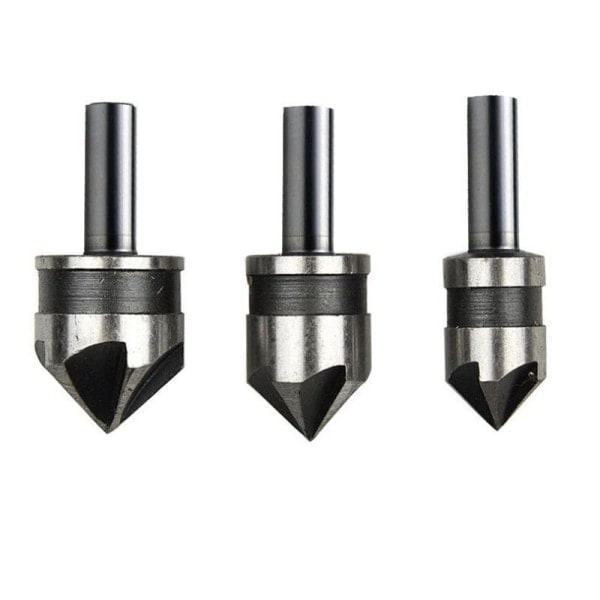 4-pack 1/4\" sexkantskaft 5-spårig 90 graders fasningsförsänkare borr set | 12mm 16mm 19mm