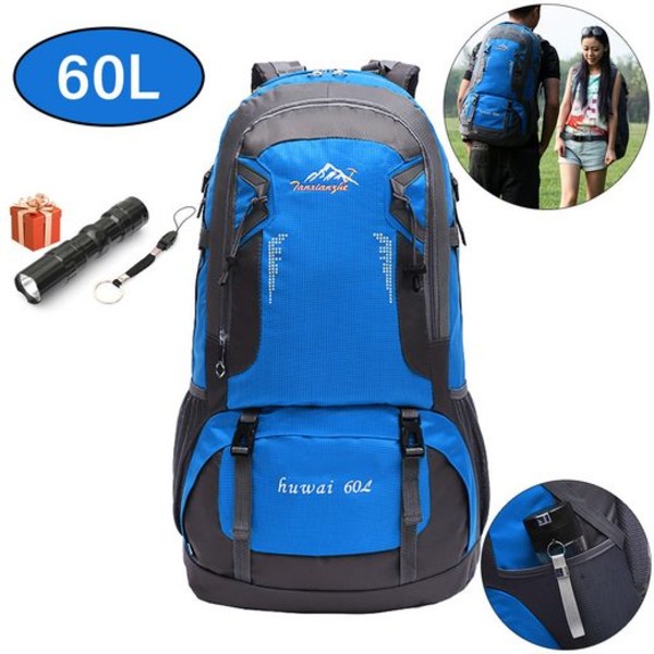 60L Waterproof Hiking Backpack with Hip Belt, Outdoor Mountaineering Backpack Made of Polyester and Nylon